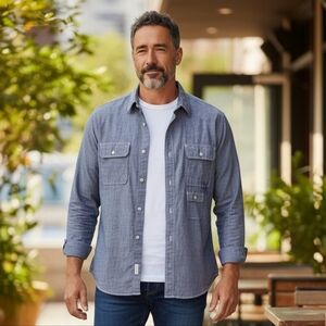 Nautica Men’s Slate Blue Button-Down Chambray Shirt